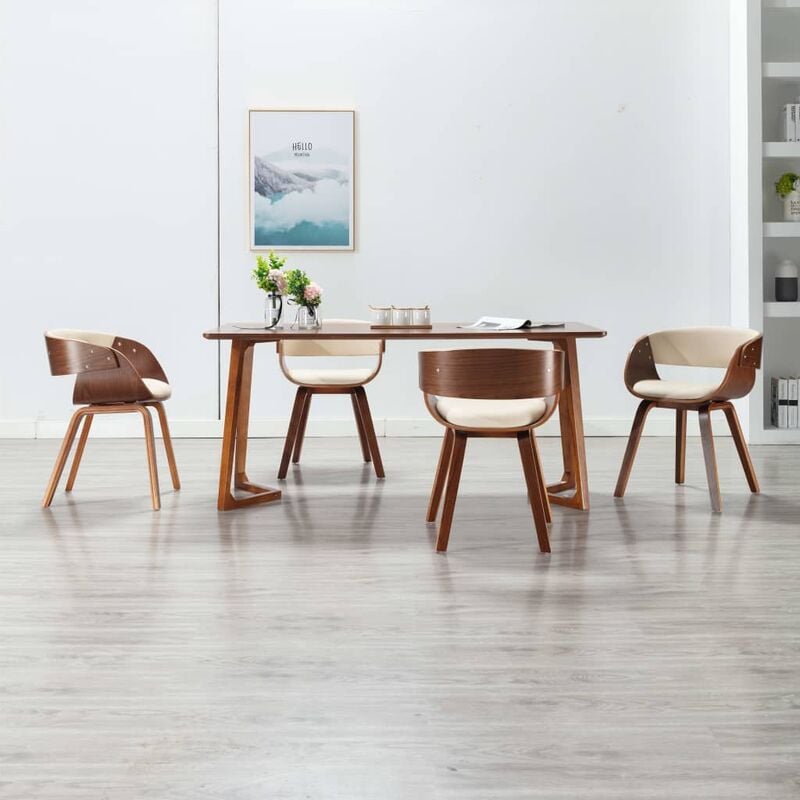 

Sillas de comedor 4 uds madera curvada y cuero sintético crema