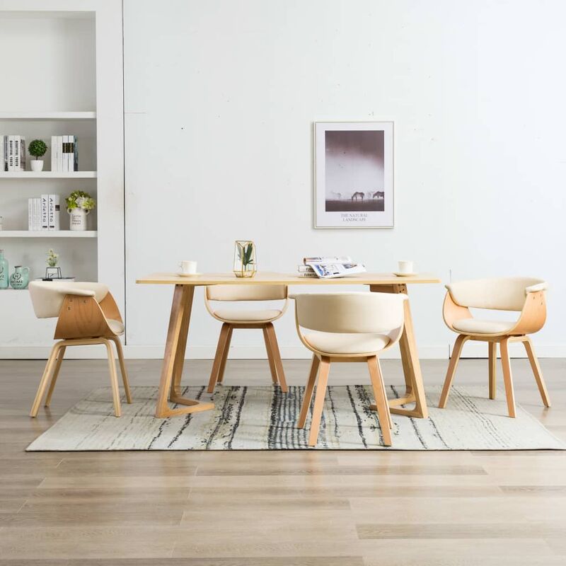 

Sillas de comedor 4 uds madera curvada y cuero sintético crema