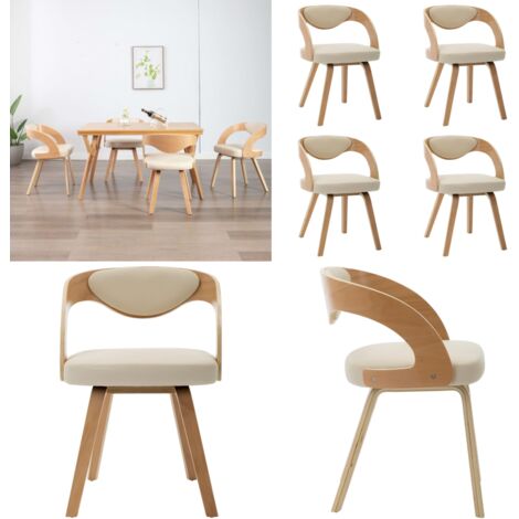 Sillas de comedor 4 uds madera curvada y cuero sintético crema - Sillas de comedor de madera - Sillas de comedor con cuero sintético