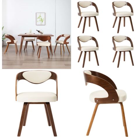 Sillas de comedor 4 uds madera curvada y cuero sintético crema - Sillas de comedor de madera - Sillas de comedor con cuero sintético
