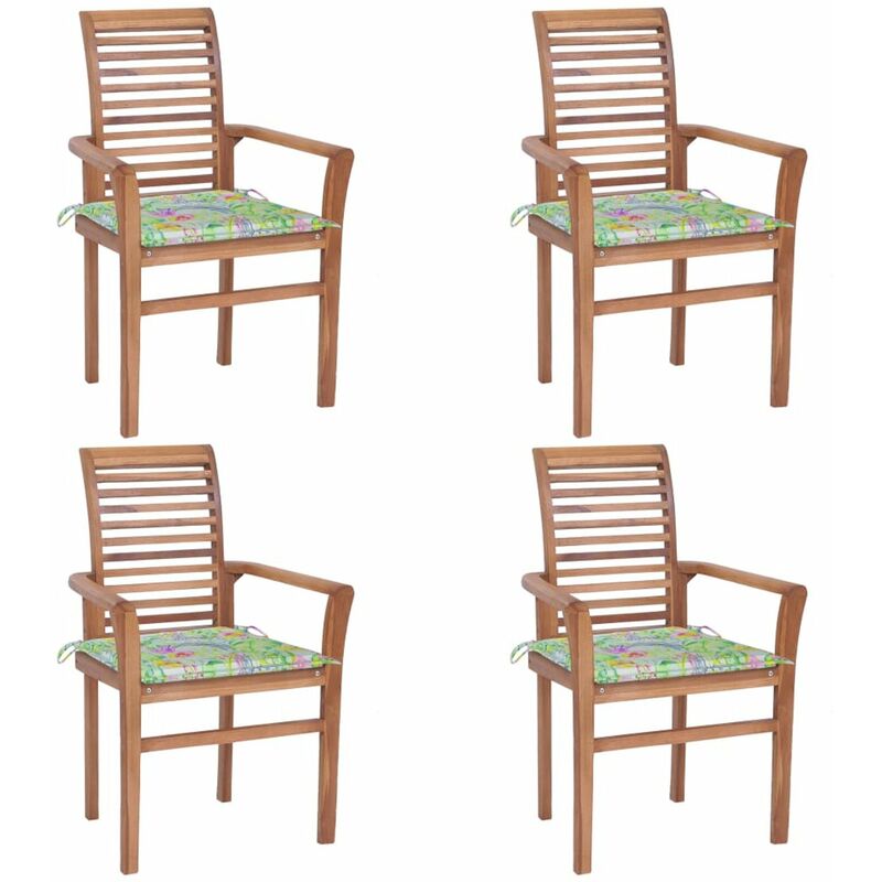 

Sillas de comedor 4 uds madera de teca cojines estampado hojas