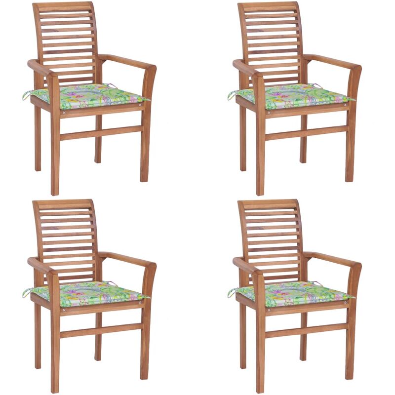 

Sillas de comedor 4 uds madera de teca cojines estampado hojas
