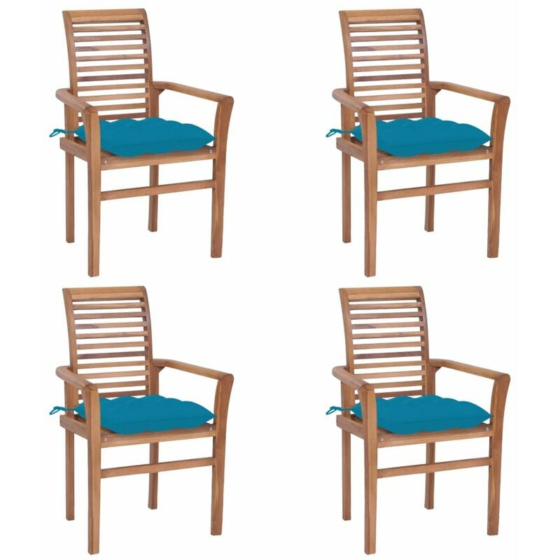 

Sillas de comedor 4 uds madera de teca con cojines azul claro