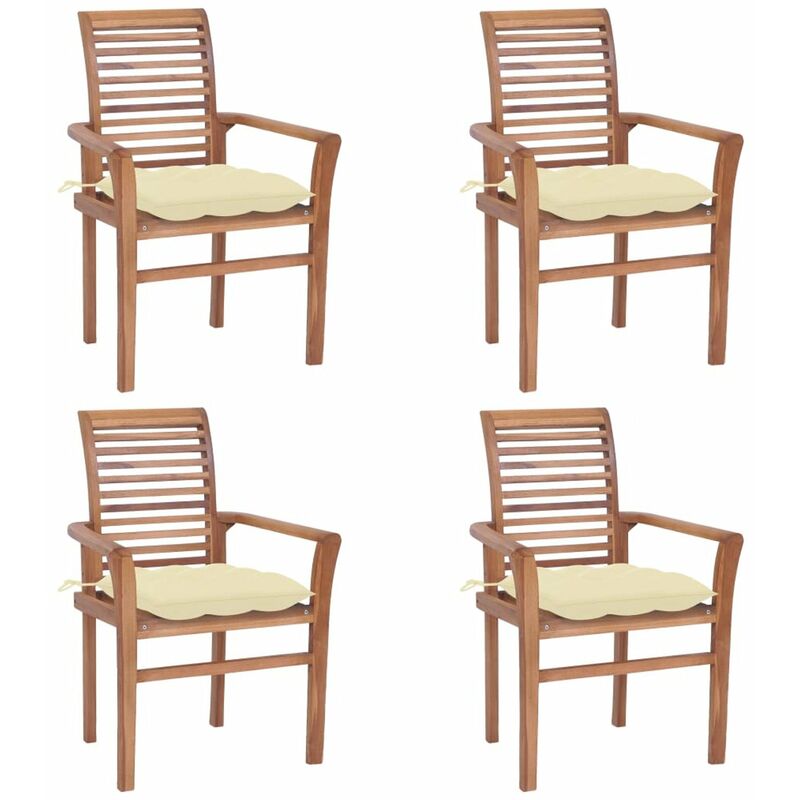 

Sillas de comedor 4 uds madera de teca con cojines blanco crema