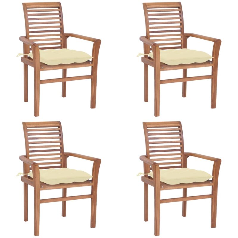 

Youthup - Sillas de comedor 4 uds madera de teca con cojines blanco crema