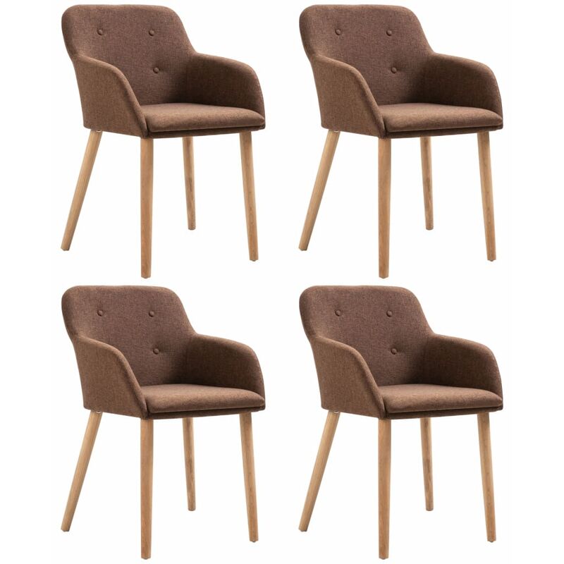 

Sillas de comedor 4 uds madera maciza de roble y tela marrón