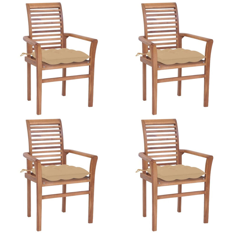 

Sillas de comedor 4 uds madera maciza de teca con cojines beige