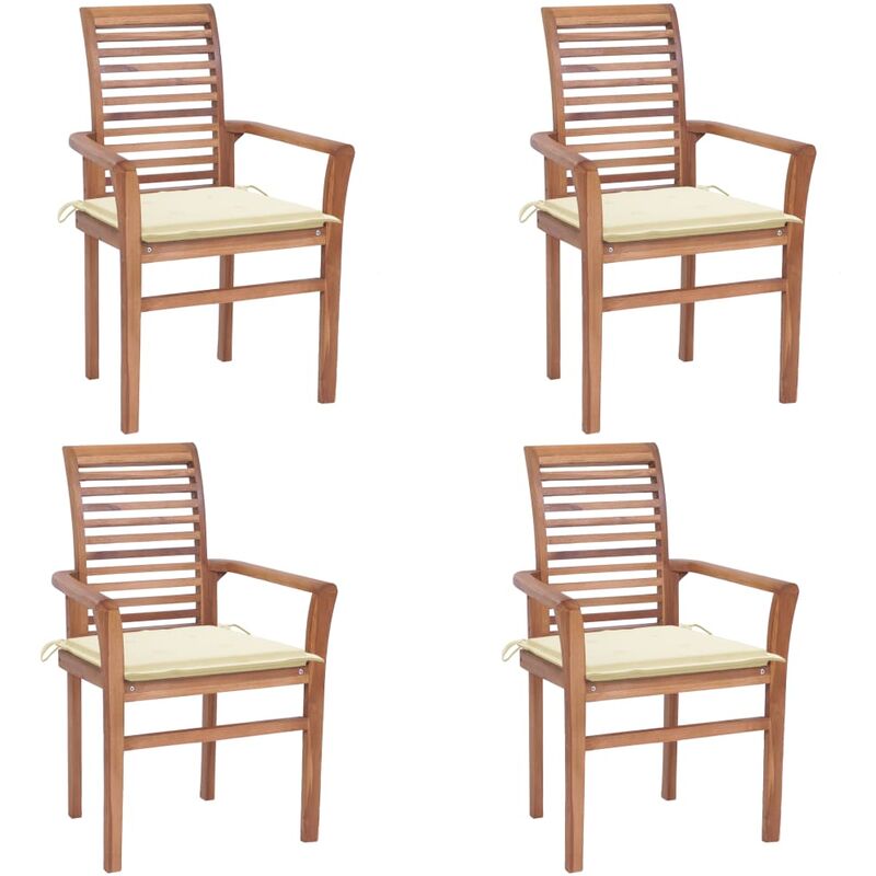 

Sillas de comedor 4 uds madera maciza de teca con cojines crema