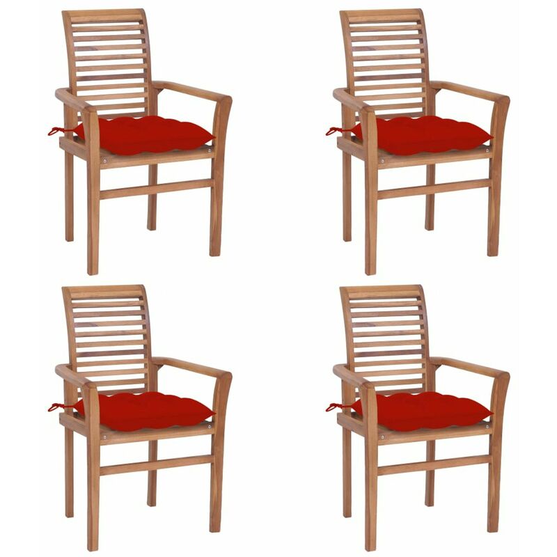 

Sillas de comedor 4 uds madera maciza de teca con cojines rojos