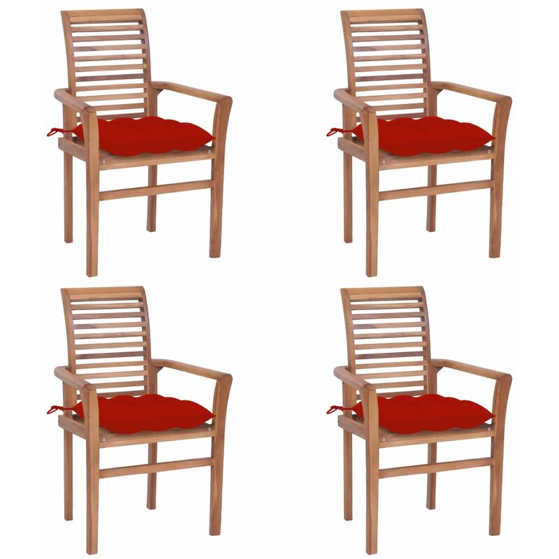 

Sillas de comedor 4 uds madera maciza de teca con cojines rojos