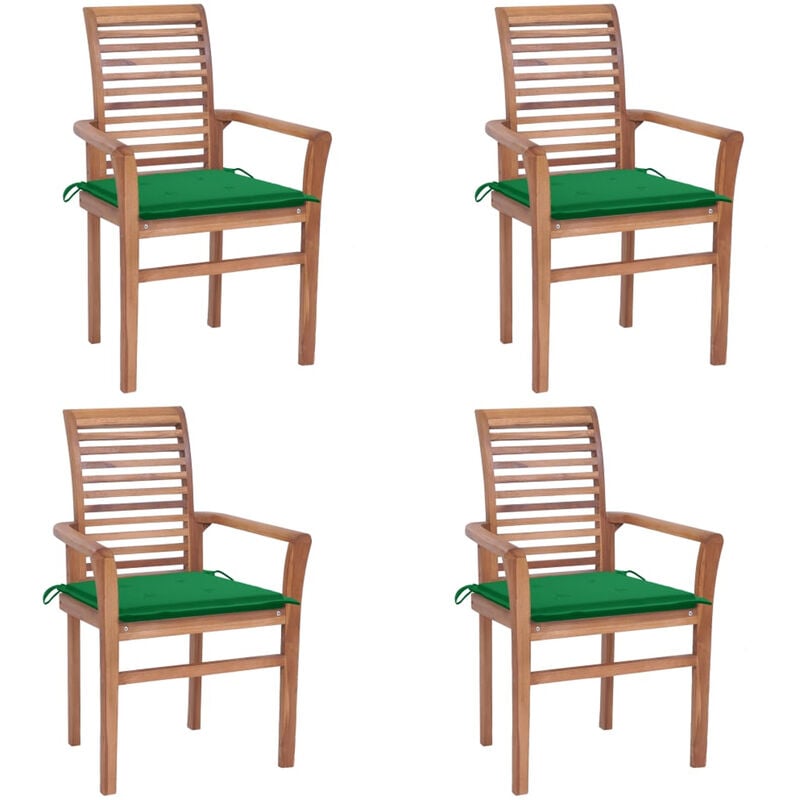 

Sillas de comedor 4 uds madera maciza de teca con cojines verde