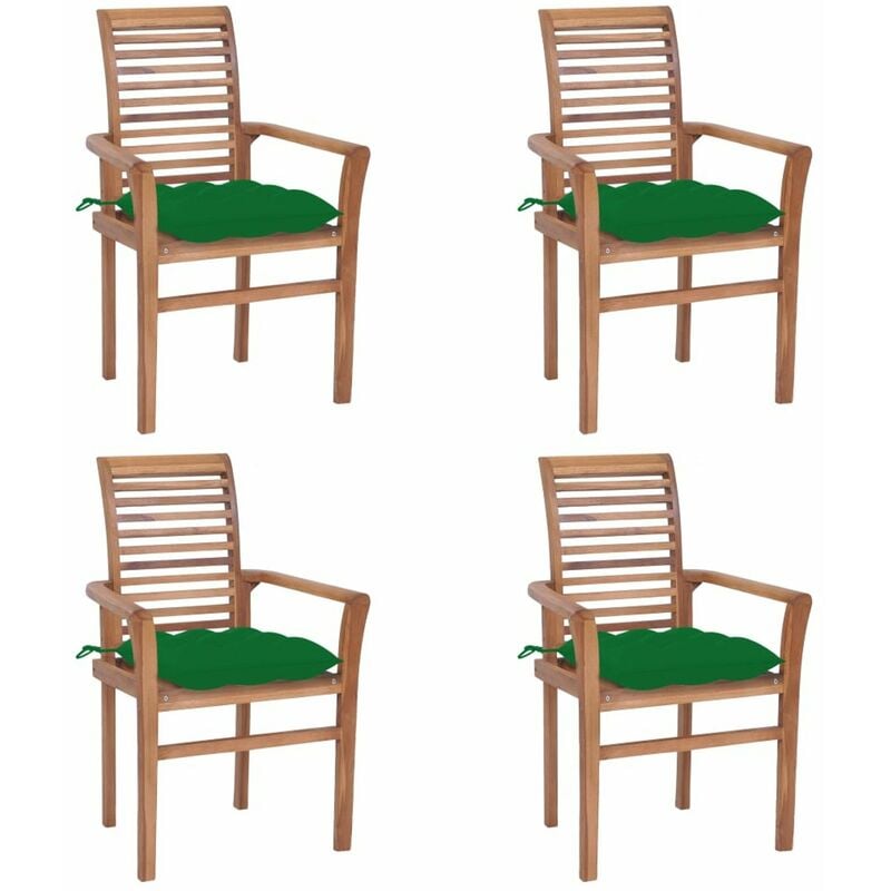 

Sillas de comedor 4 uds madera maciza de teca con cojines verde