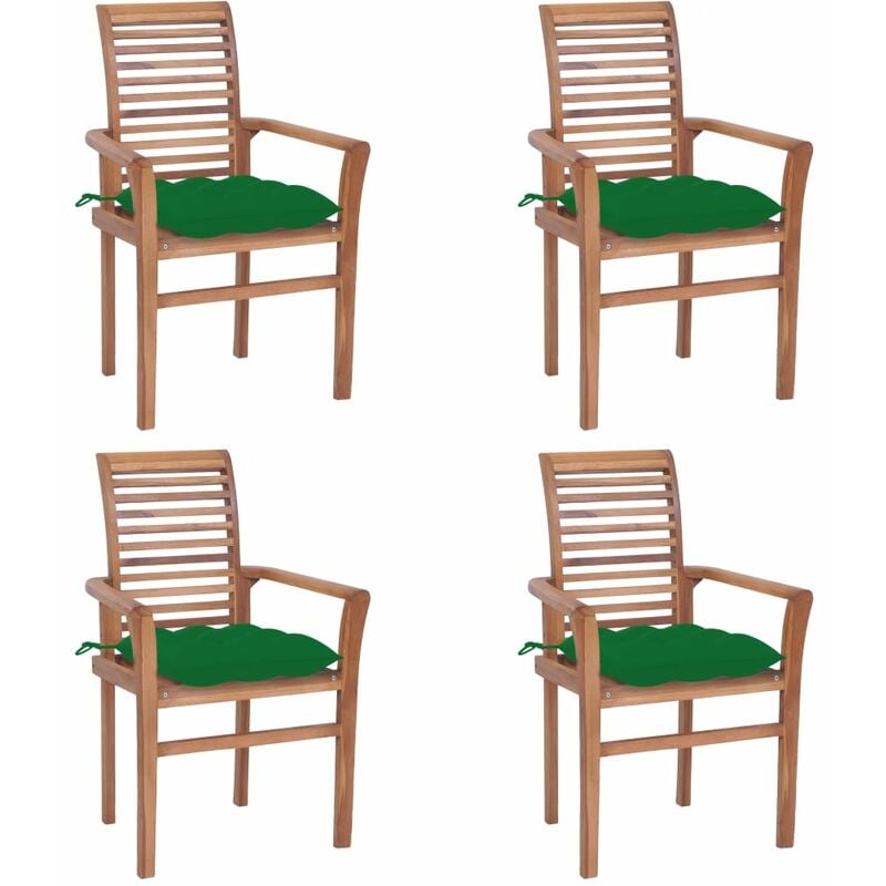 

Sillas de comedor 4 uds madera maciza de teca con cojines verde