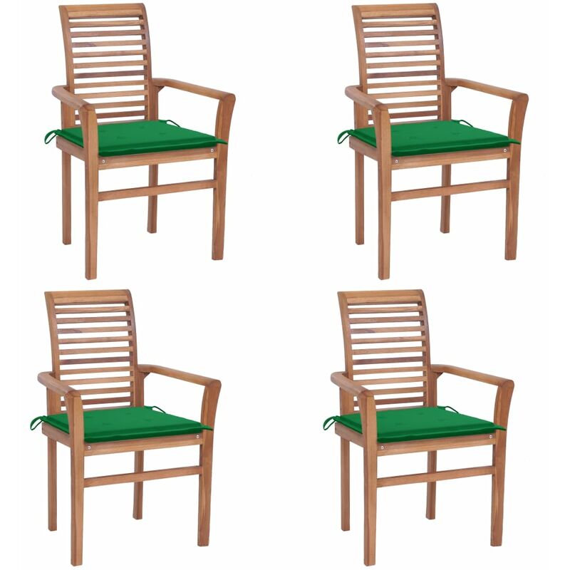 

Sillas de comedor 4 uds madera maciza de teca con cojines verde