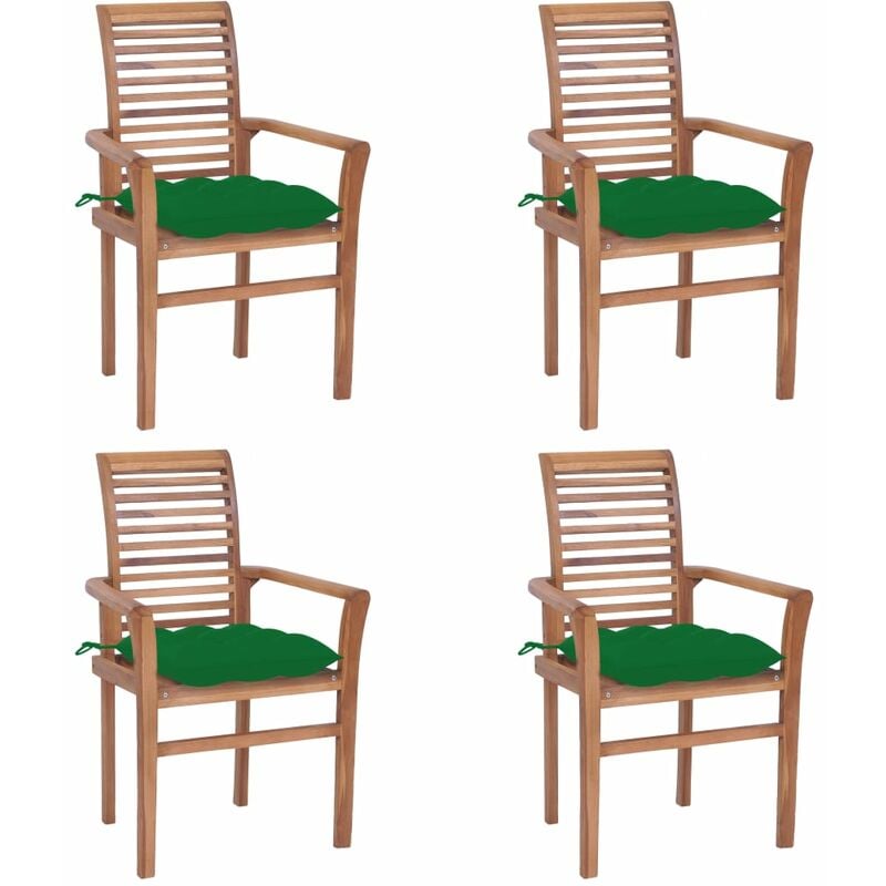 

Youthup - Sillas de comedor 4 uds madera maciza de teca con cojines verde