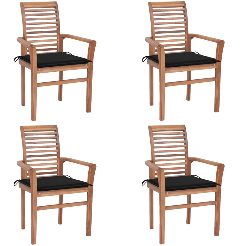 

Sillas de comedor 4 uds madera maciza de teca y cojines negros