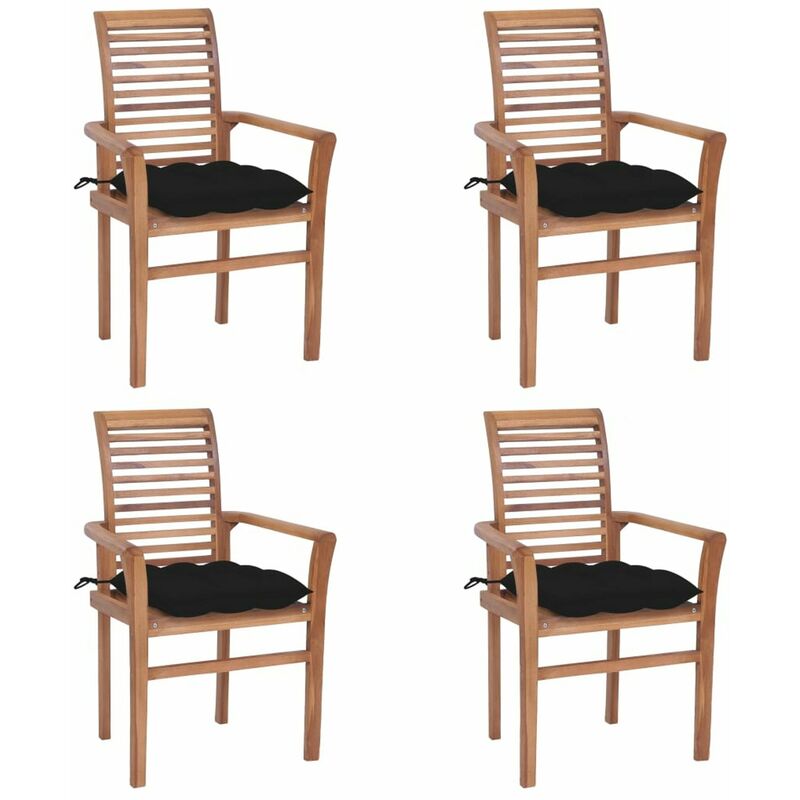 

Sillas de comedor 4 uds madera maciza de teca y cojines negros