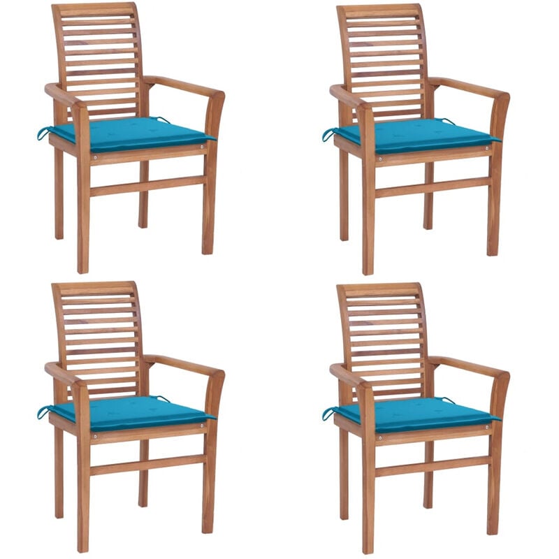 

Sillas de comedor 4 uds madera maciza teca con cojines azules