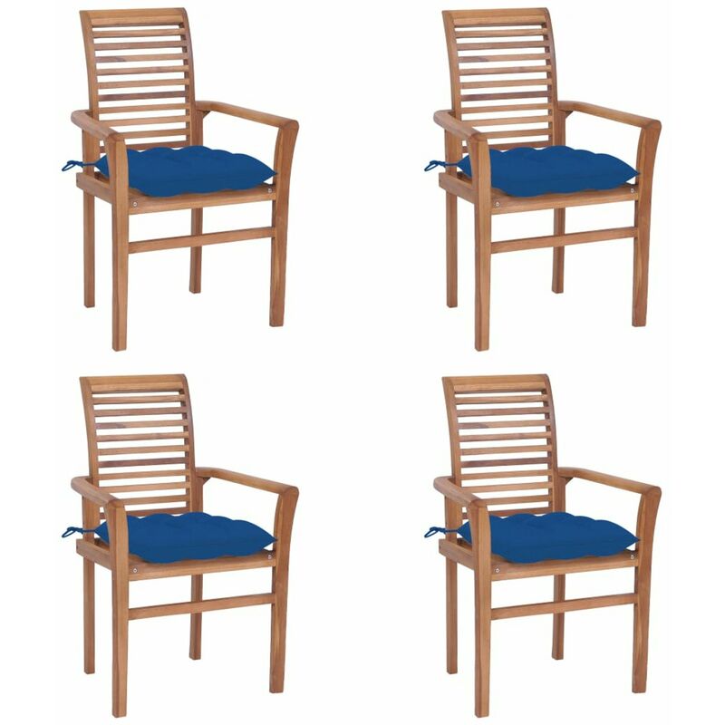 

Sillas de comedor 4 uds madera maciza teca con cojines azules