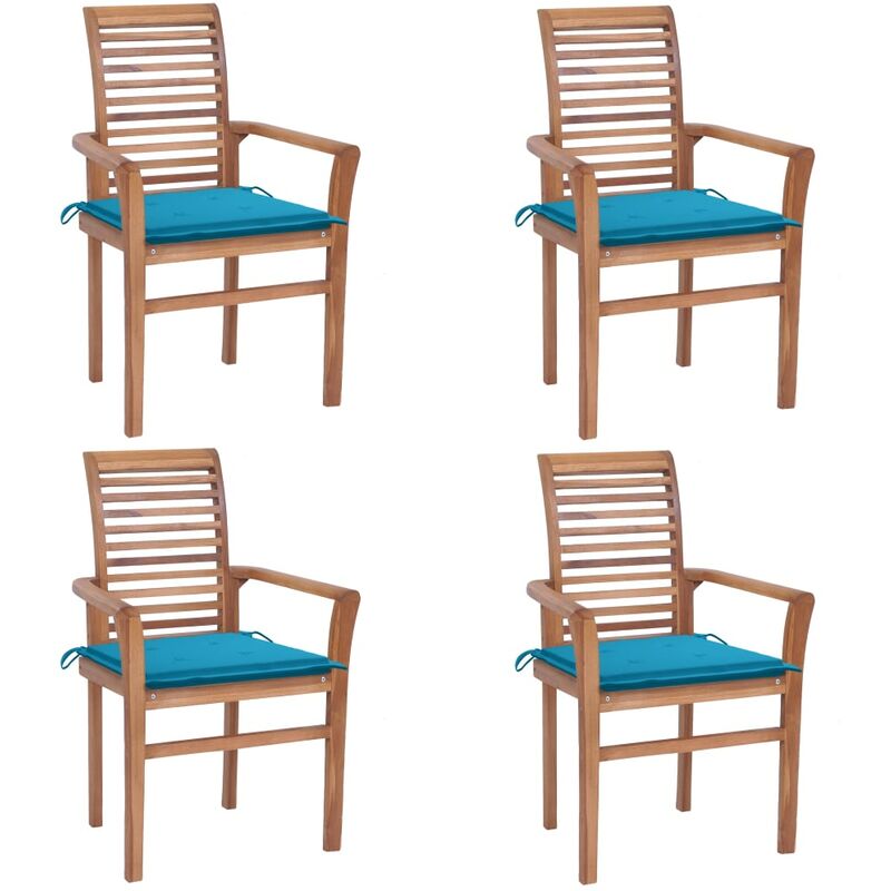 

Sillas de comedor 4 uds madera maciza teca con cojines azules