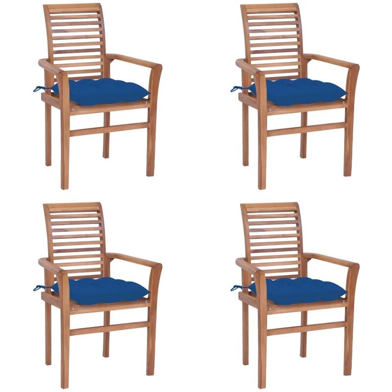 

Sillas de comedor 4 uds madera maciza teca con cojines azules