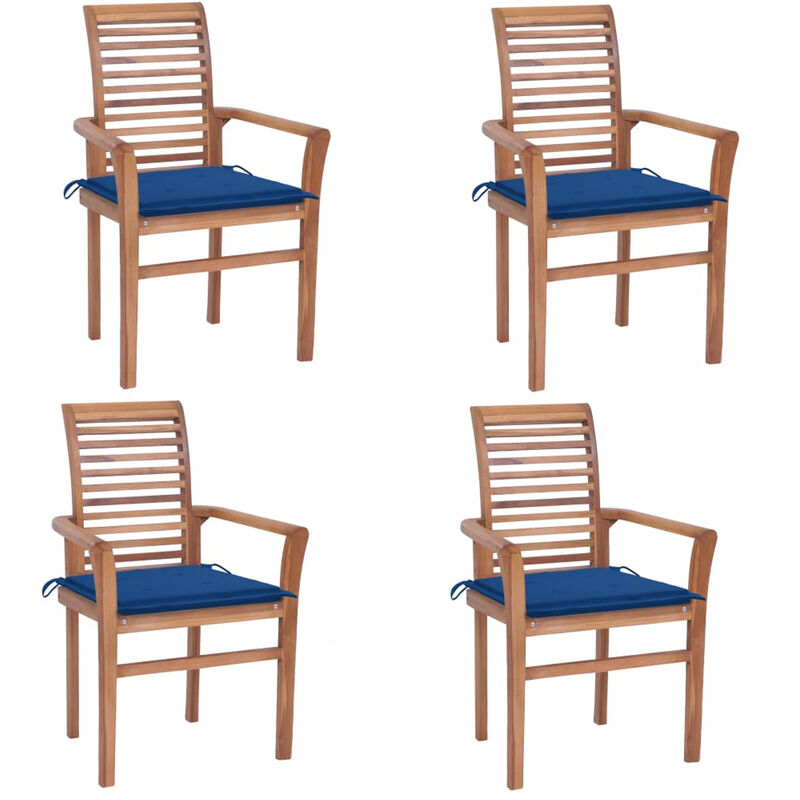 

Sillas de comedor 4 uds madera maciza teca y cojines azul royal