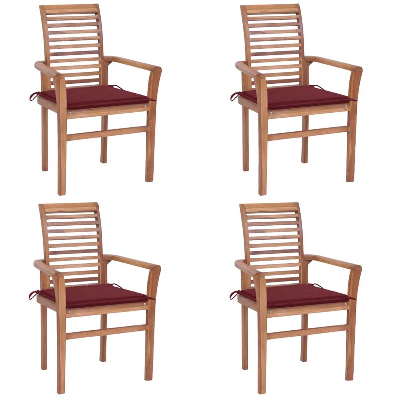 

Sillas de comedor 4 uds madera maciza teca y cojines rojo tinto