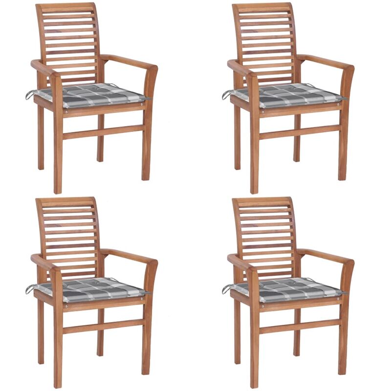 

Sillas de comedor 4 uds madera teca y cojines a cuadros grises