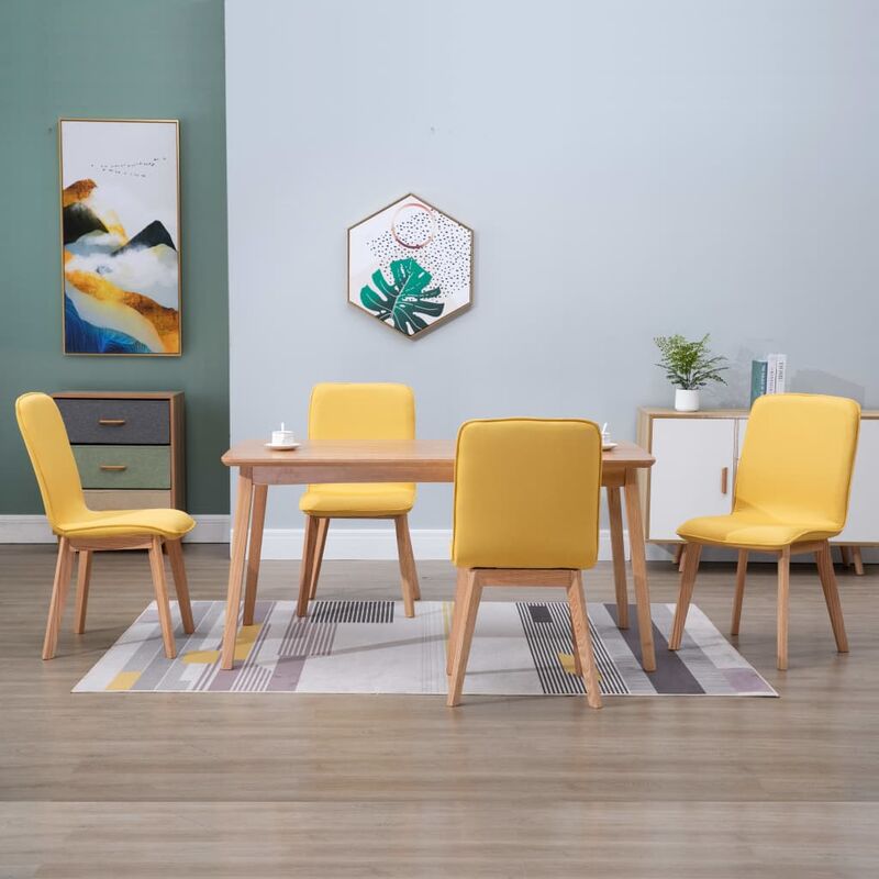 

Happyshopping - Sillas de comedor 4 uds tela amarilla y madera maciza de roble
