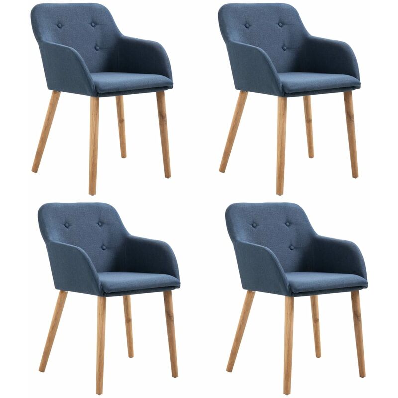 

Sillas de comedor 4 uds tela azul y madera maciza de roble