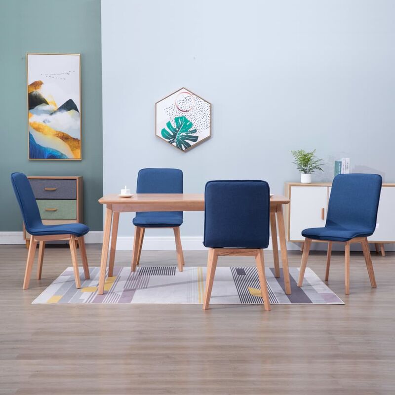 

Sillas de comedor 4 uds tela azul y madera maciza de roble