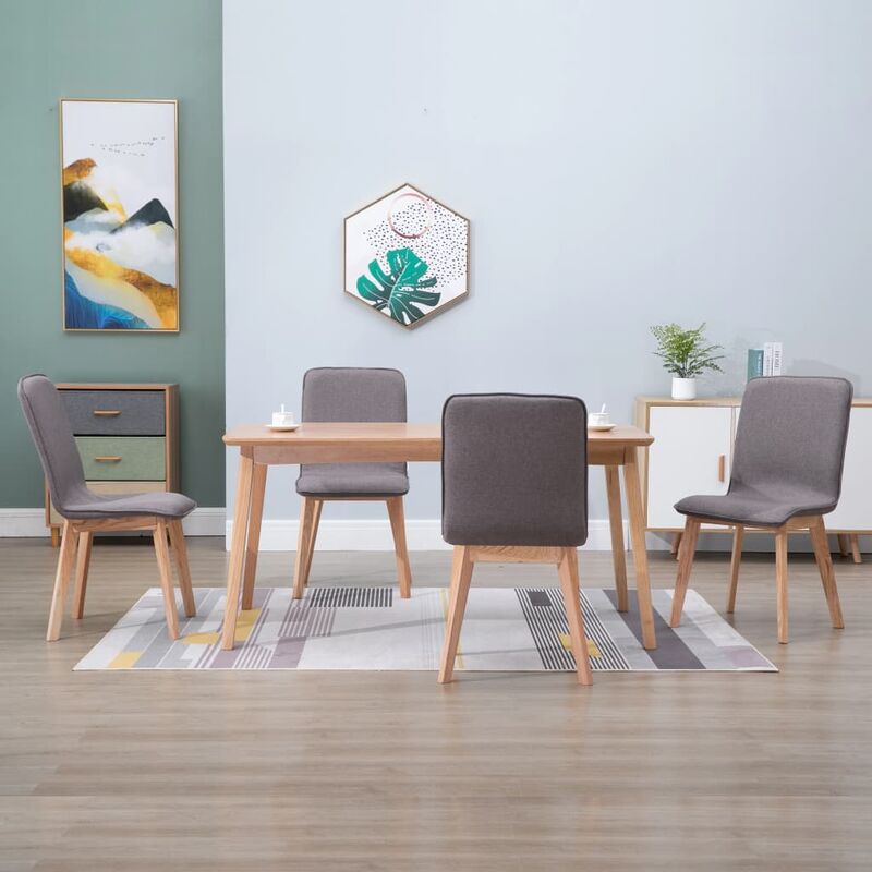 

Sillas de comedor 4 uds tela gris topo y madera maciza de roble - Marrón