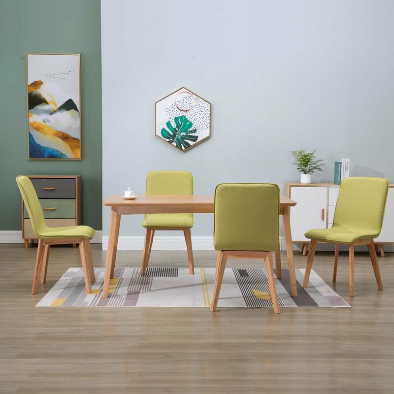 

Happyshopping - Sillas de comedor 4 uds tela verde y madera maciza de roble