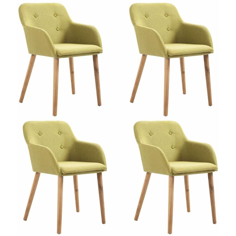

Happyshopping - Sillas de comedor 4 uds tela verde y madera maciza de roble