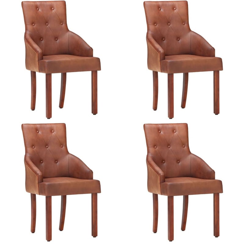 

Sillas de comedor 4 unidades cuero autentico de cabra marron
