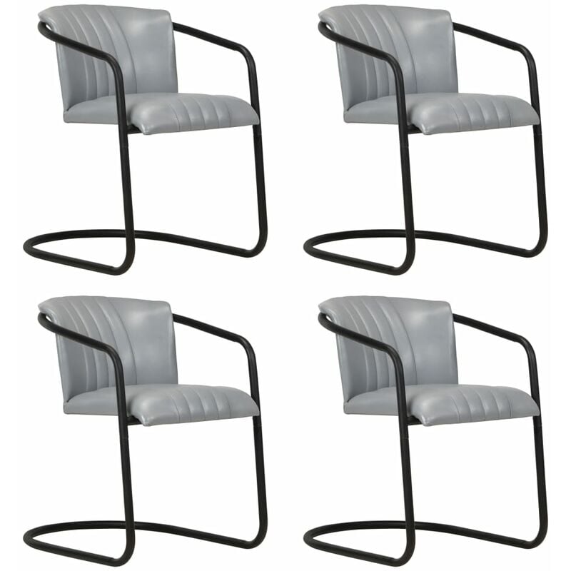 

Sillas de comedor 4 unidades cuero auténtico gris