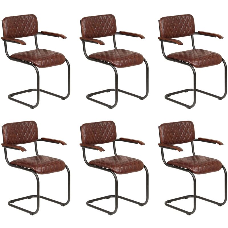 

Sillas de Comedor Cuero Auténtico 6 Unidades Marrón con Reposabrazos - Marrón - Vidaxl