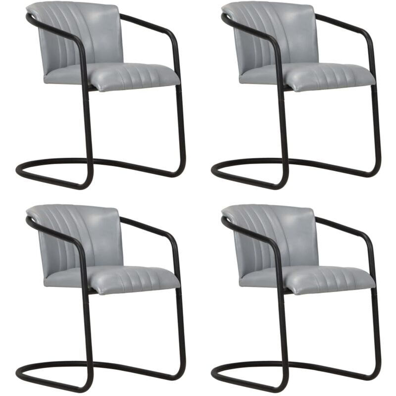 

vidaXL Sillas de Comedor Cuero Auténtico 4 Unidades Gris - Gris