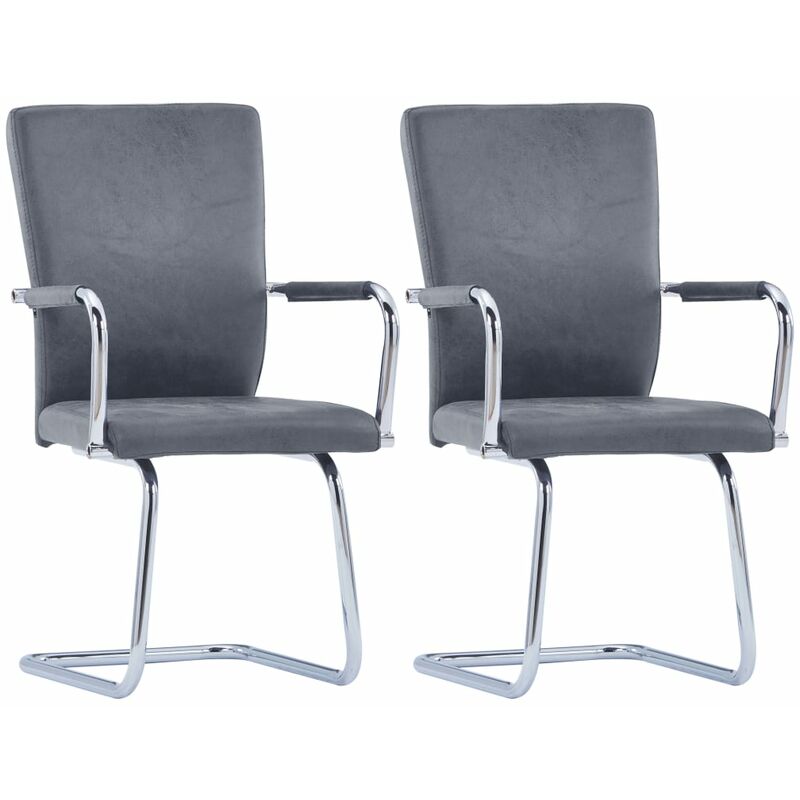 

vidaXL Sillas Voladizas de Comedor 2 Unidades Piel de Ante Artificial Gris - Gris