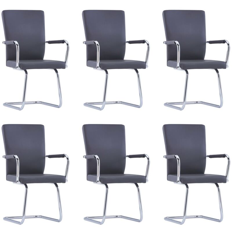 

vidaXL Sillas Voladizas de Comedor 6 Unidades Cuero Sintético Gris - Gris