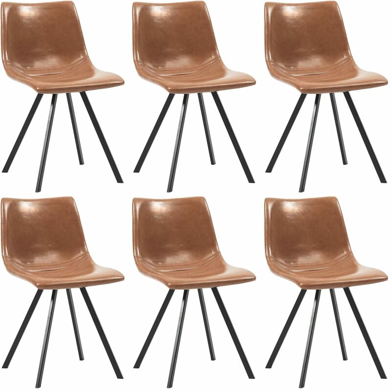 

vidaXL Sillas de Comedor Cuero Sintético 6 Unidades Marrón Brillante - Marrón