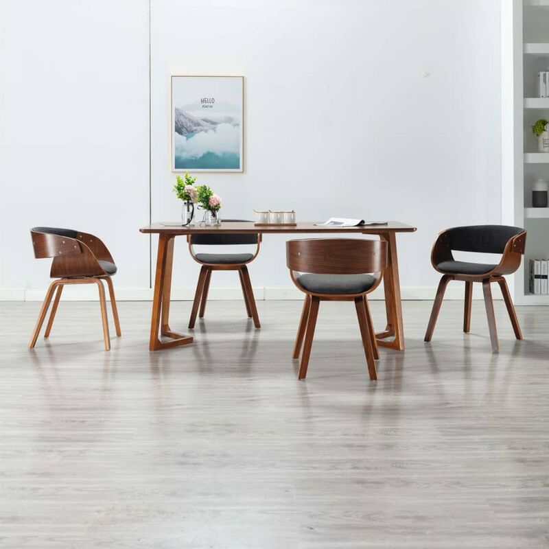 

Sillas de comedor 4 unidades de madera curvada y tela gris