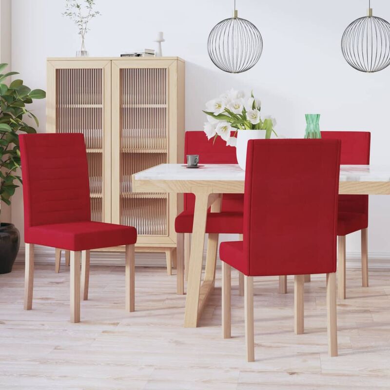 

Sillas de comedor 4 unidades de tela rojo tinto