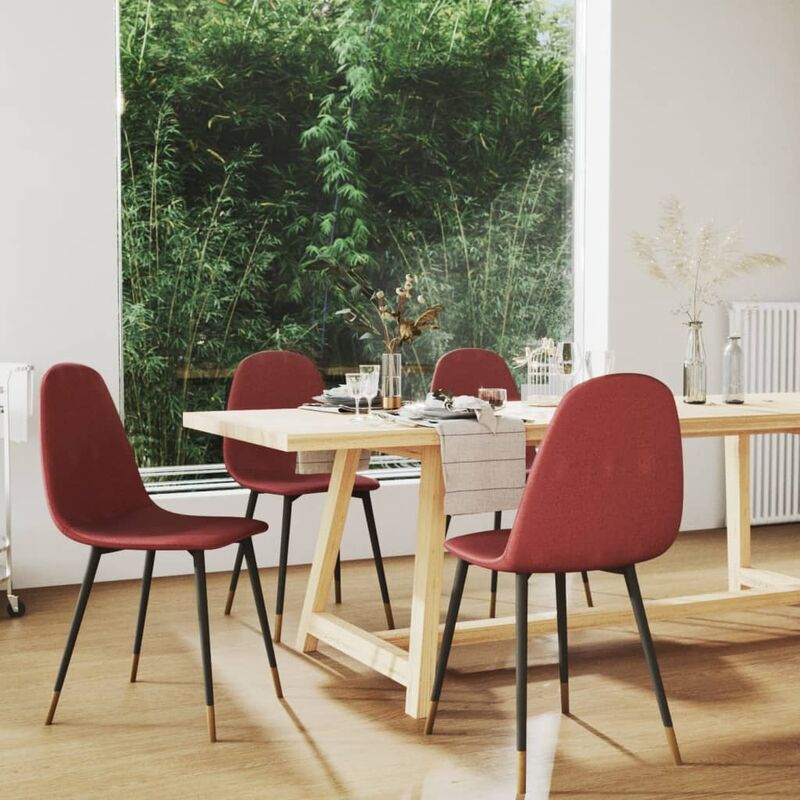 

Sillas de comedor 4 unidades de tela rojo tinto