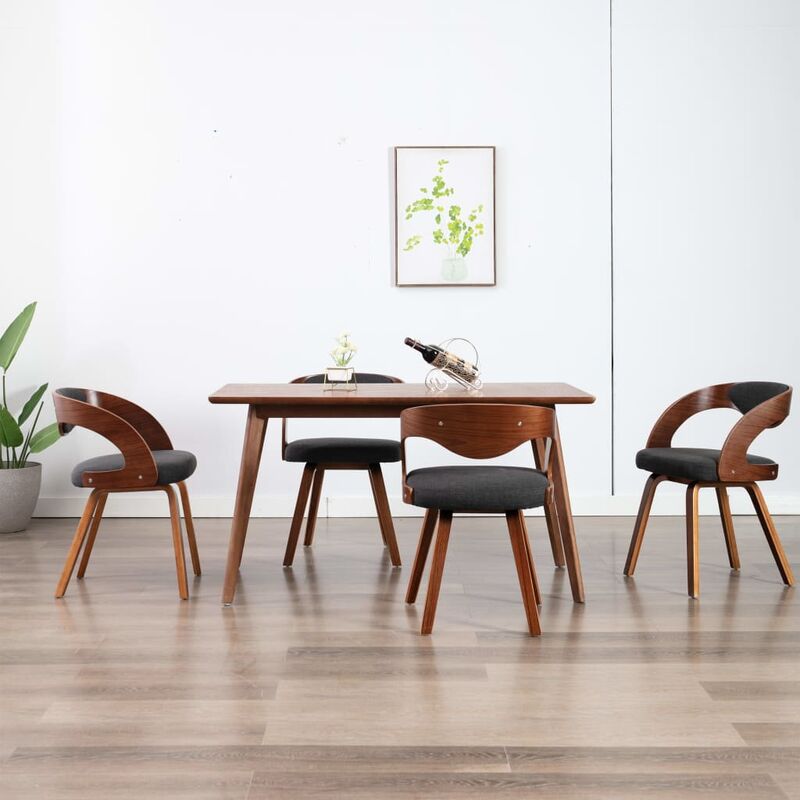 

Sillas de comedor 4 unidades madera curvada y tela gris oscuro