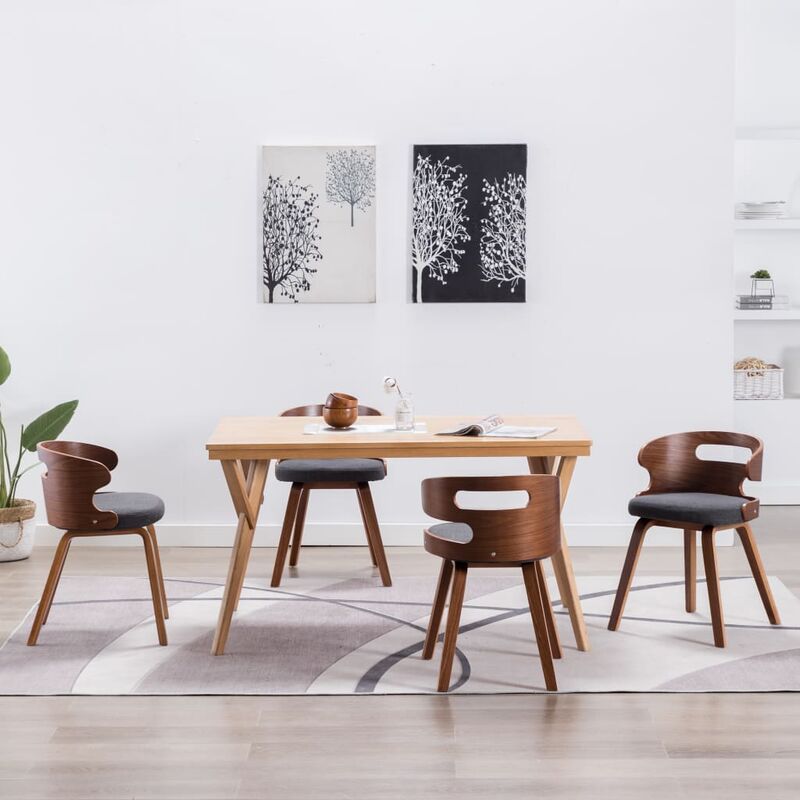 

BHD - Sillas de comedor 4 unidades madera curvada y tela gris oscuro