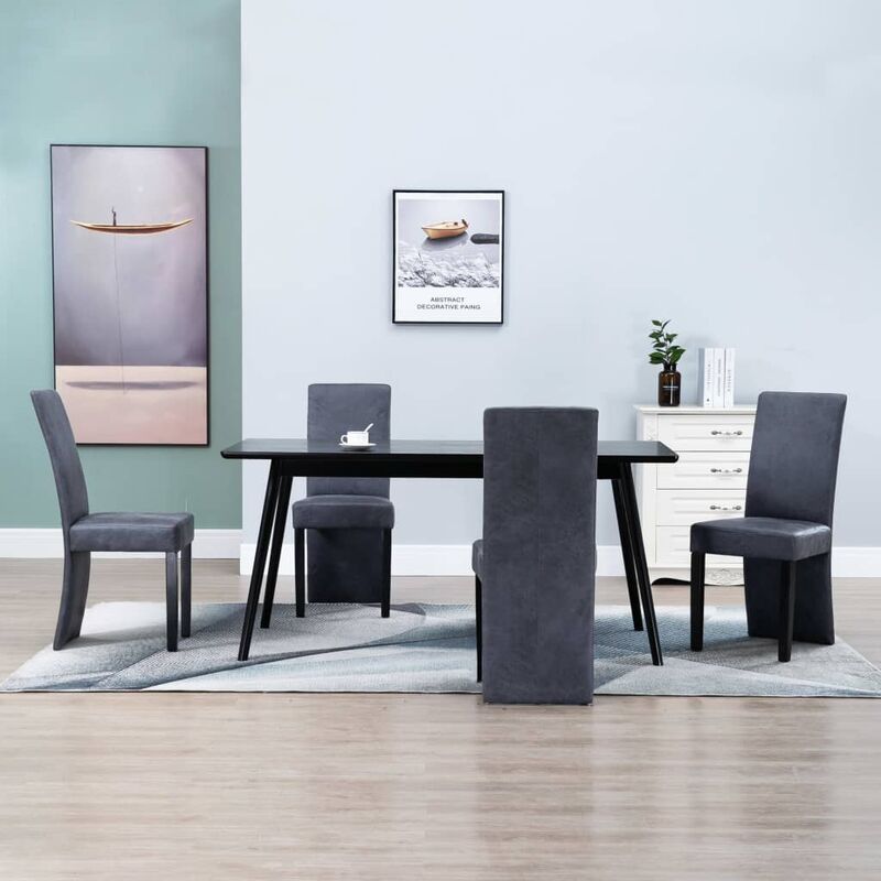 

Sillas de comedor 4 unidades piel de ante artificial gris