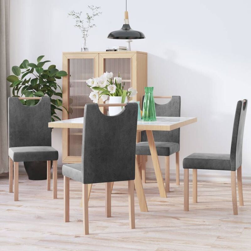 

Sillas de comedor 4 unidades piel de ante artificial gris