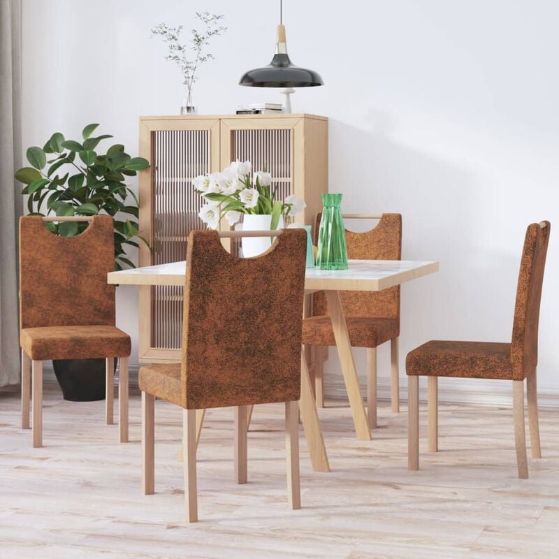 

Sillas de comedor 4 unidades piel de ante artificial marrón