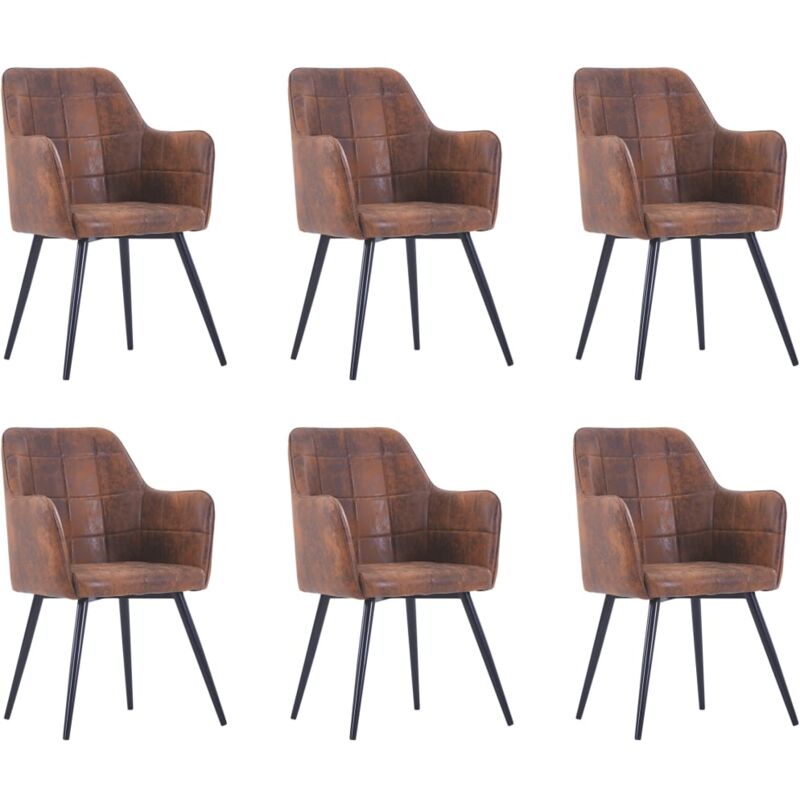

vidaXL Sillas de Comedor Piel de Ante Artificial 6 Unidades Marrón - Marrón